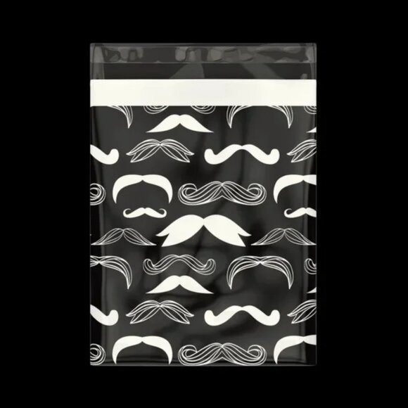 30 Poly Mailers/shipping Bags/ 30 Thank you Stickers - Moustache & white - Picture 2 of 3